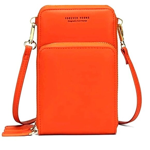 Small Crossbody Purse Cell Phone Bag Orange Purse Handbag Credit Card Slots - Picture 6 of 15
